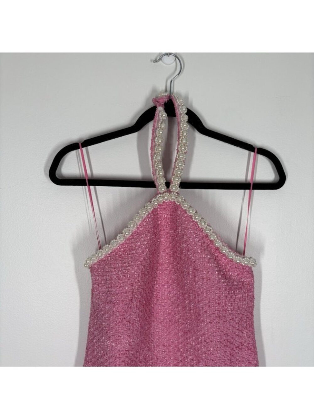 Hyacinth House Tuckernuck Women XS Pink Tweed & Pearl Petra Halter Mini Dress - Picture 5 of 13